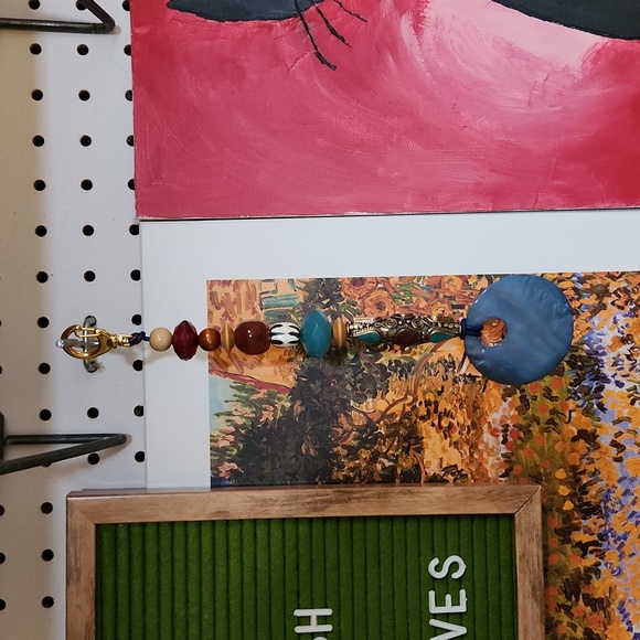 Eclectic charm/hanging adornment, Multi beads w/ Shale pendant, made by me. - Picture 2 of 3